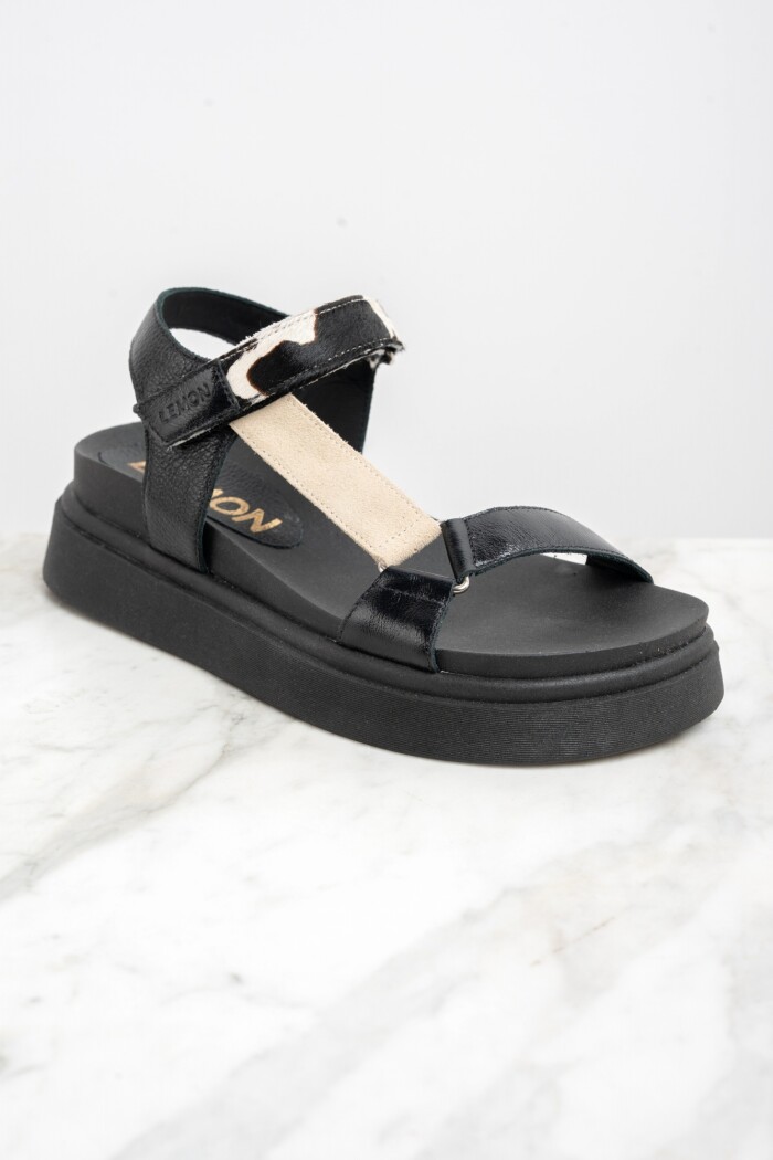 Sandalia Cuero Combinada Negro