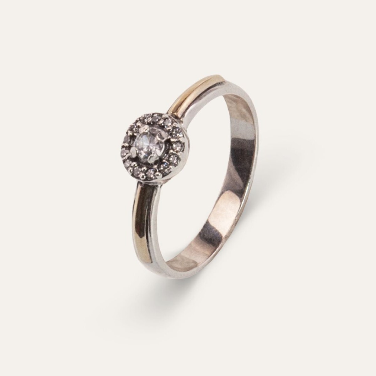 Anillo Lady Di White- Plata y Oro 
