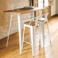 Banqueta Media Tolix Asiento de Madera White