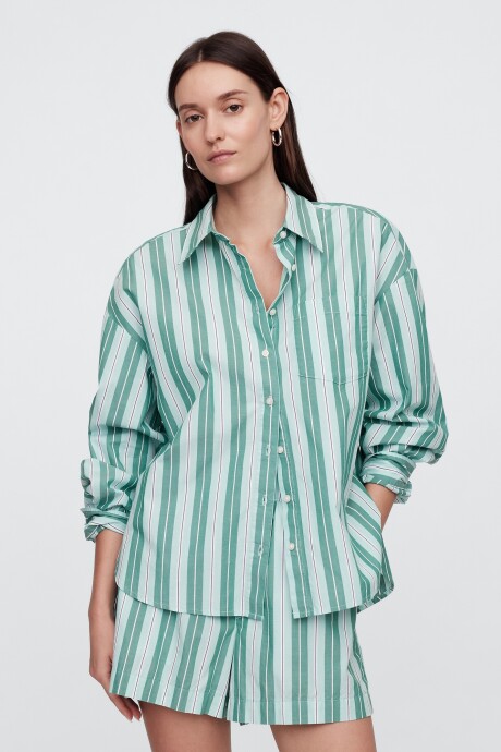 Camisa Poplin Big Shirt Mujer Green Stripe