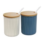 AZUCARERO/QUESERA CERAMICA C/CUCHARA Y TAPA MADERA AZUL AZUCARERO/QUESERA CERAMICA C/CUCHARA Y TAPA MADERA AZUL