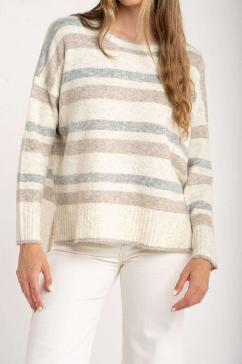 Sweater Rayado - Gris Melange 