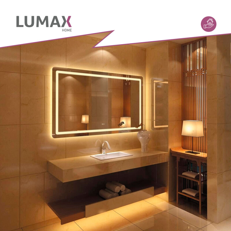 Espejo Luz LED Lumax 90x70 cm Horizontal Desempañador Baño Iluminación Fría Touch Espejo Luz LED Lumax 90x70 cm Horizontal Desempañador Baño Iluminación Fría Touch