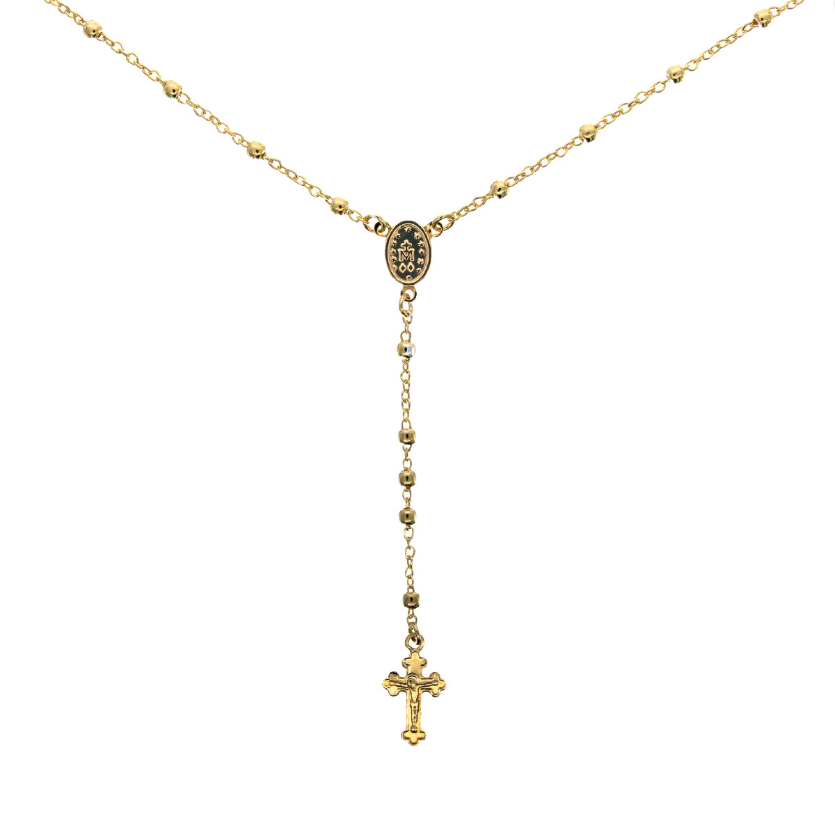 Rosario de plata 925 con baño de oro amarillo. 