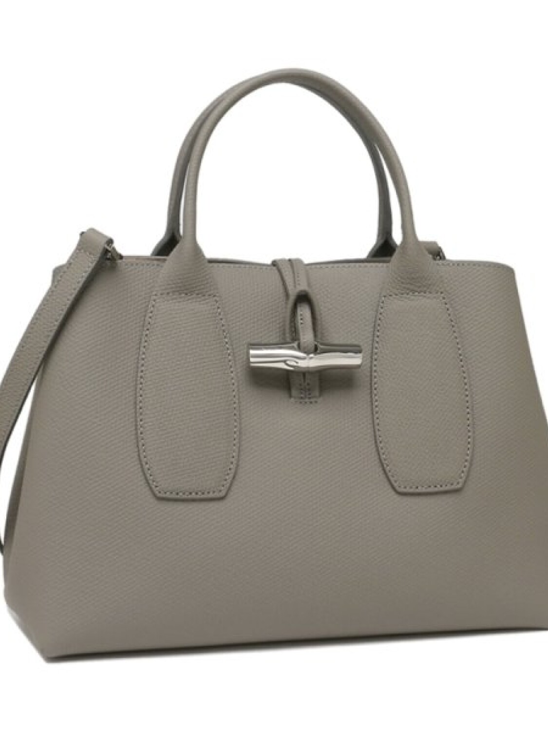 Longchamp -Cartera de cuero con gran capacidad, Roseau Gris