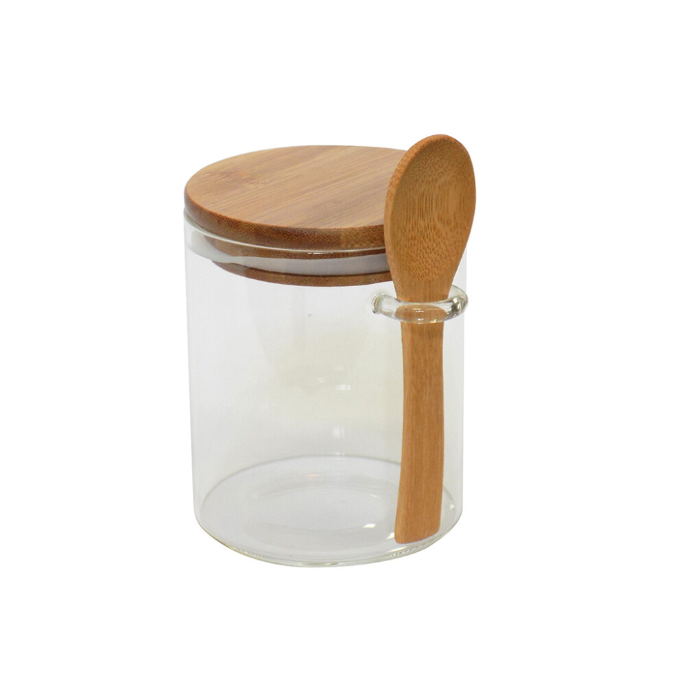 Azucarero de Vidrio Selecta 700 ml con Tapa de Bambú y Cuchara AZUCARERO/QUESERA 700ML D8.7/11CM