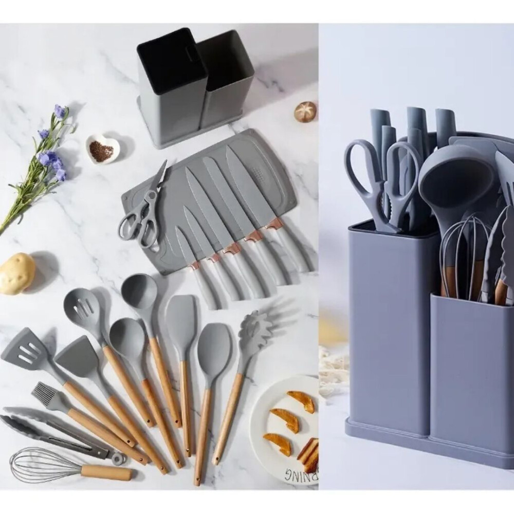 Kit De Menage 19 Utensillos De Cocina+organizador GRIS