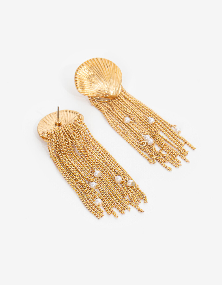 Aros Colgantes Largos Metal Aros Largos Caracoles Y Perlas - Dorado Oro Amarillo