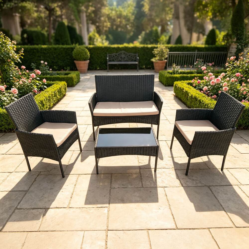SET LIVING EXTERIOR RATTAN-SINTETICO-Y-ACERO NEGRO APOLO II
