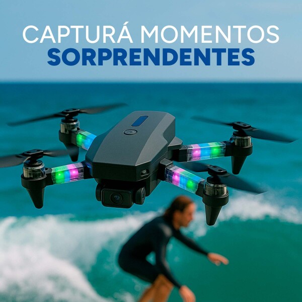 Drone E88D Plegable Pro Cámara 4K Luces RGB 3 Baterias +Accs Color Negro