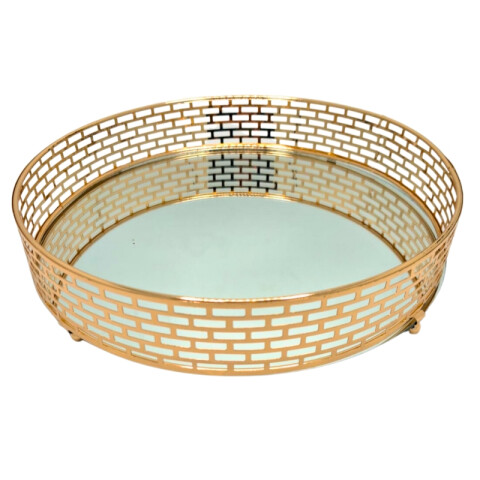 Bandeja Metalica de 30CM Dorado C/ Espejo Bandeja Metalica de 30CM Dorado C/ Espejo
