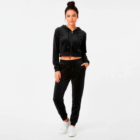 Conjunto Jogging Plush Campera + Pantalón Dama Negro