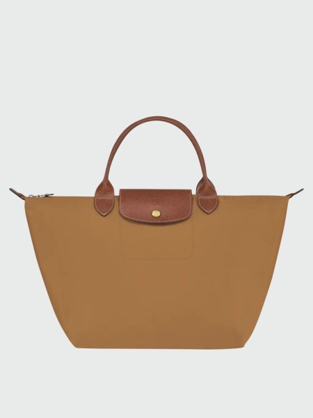 Longchamp -Cartera Longchamp plegable de nylon con cierre y asa corta, Le pliage M Beige