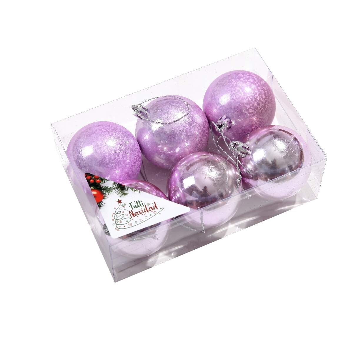 Esferas Metalizada Y Con Glitter X 6 Unidades 6cm Rosa 