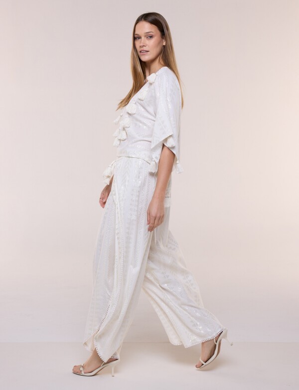 Blusa Fluida Con Brillos CRUDO