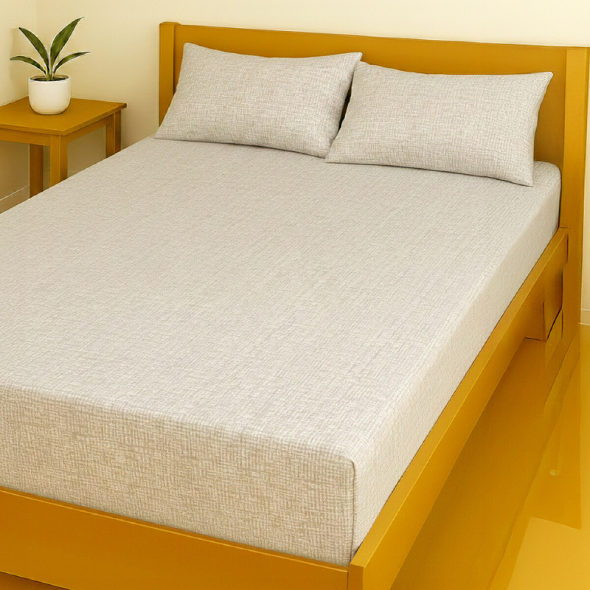 Juego De Sabanas 2 Plazas Toque Algodón Sommier Tramado Gris 