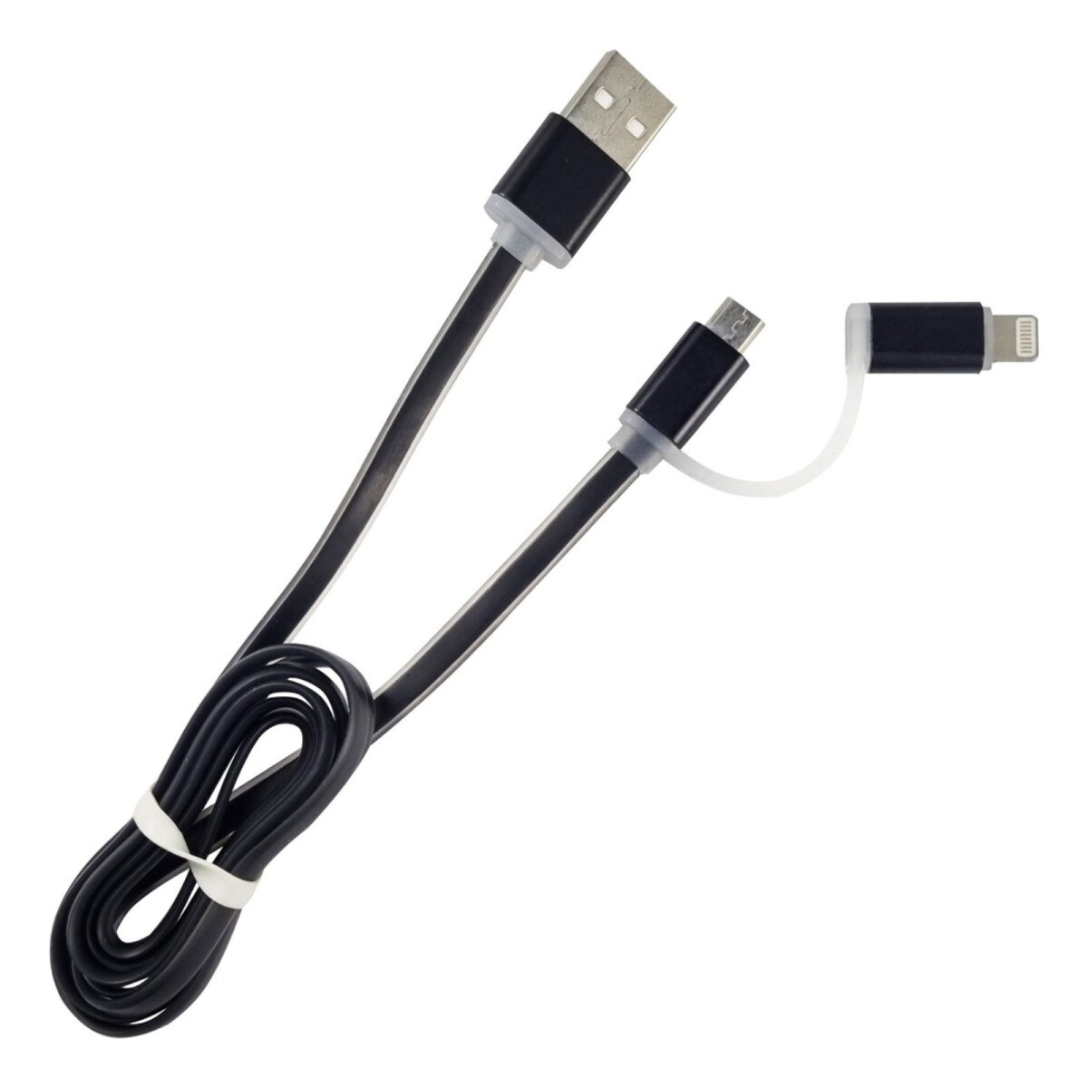 Cable 2 En 1 Lightning Y Micro Usb Plano Carga Calidad - Variante Color Negro 