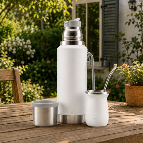 Set Matero Termo 1L Ac. Inox + Mate 160ml Térmico Completo Blanco