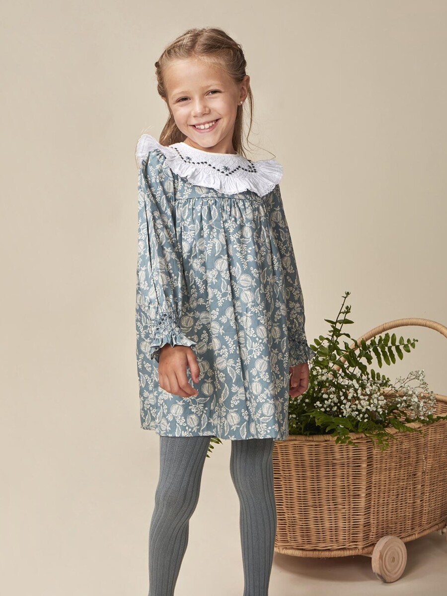 Vestido Cuello Nido De Abeja Azulado