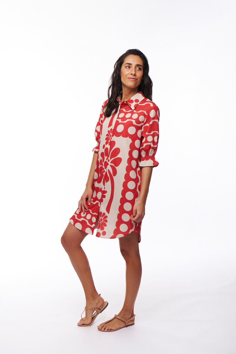 VESTIDO ALINE ESTAMPADO FLORES ROJAS