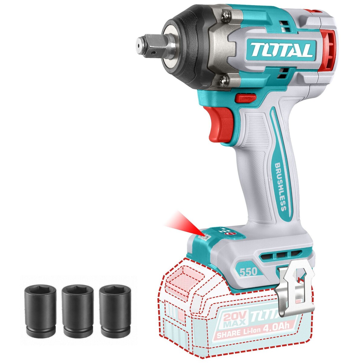 Llave De Impacto 1/2" 550Nm Inalámbrica A Batería 20v 
