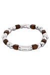 PULSERA ELÁSTICA DE CUENTAS DE ALECIÓN DE METALES BAÑADAS EN PLATA Y CUENTAS EN MADERA Pulsera