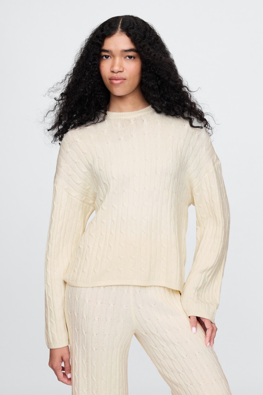 Buzo Cashsoft Cable Mujer Cream