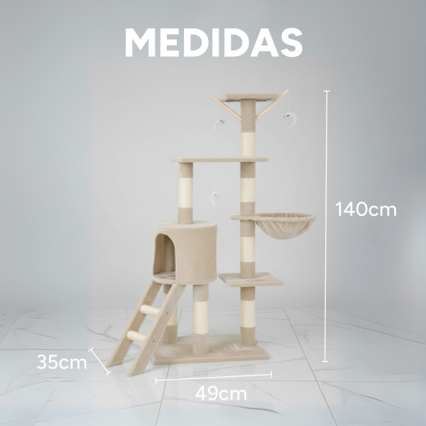 Rascador Torre 5 Niveles En Felpa Y Sisal Para Gato Juego Color Variante Beige