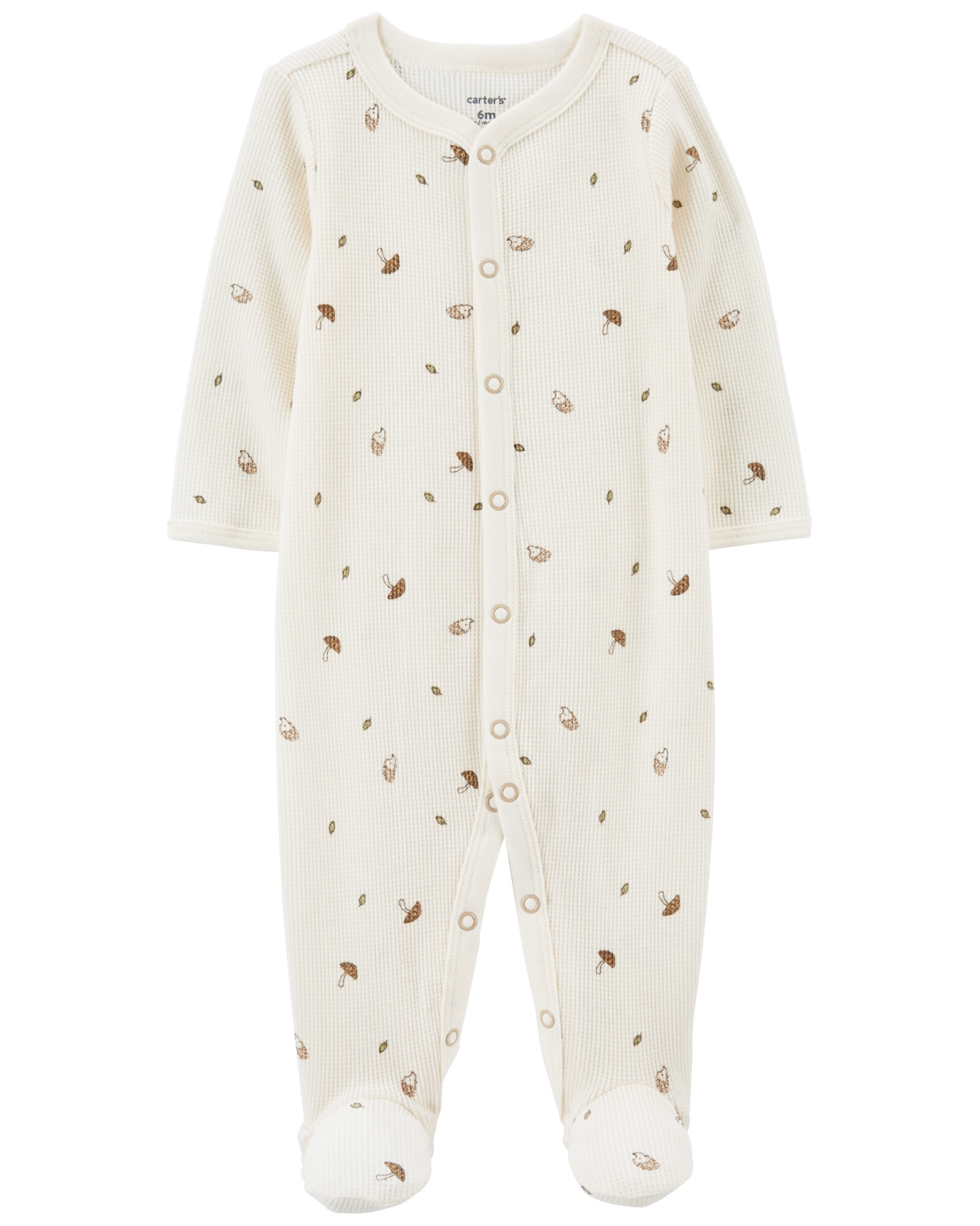 Pijama una pieza de algodón térmico con pie, diseño setas Sin color