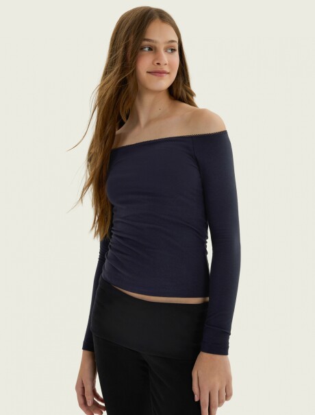 BLUSA JUVENIL DE MANGA LARGA CON HOMBROS DESCUBIERTOS AZUL