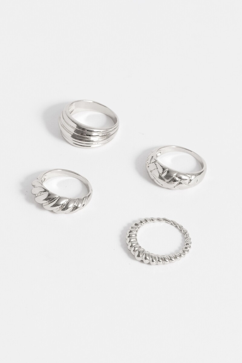 Set de anillos texturados plateado