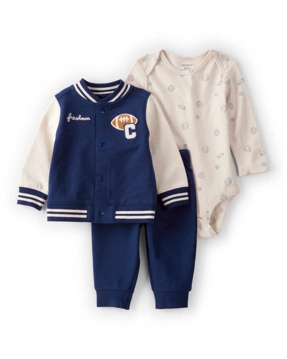 Set tres piezas de algodón, campera, pantalón y body 