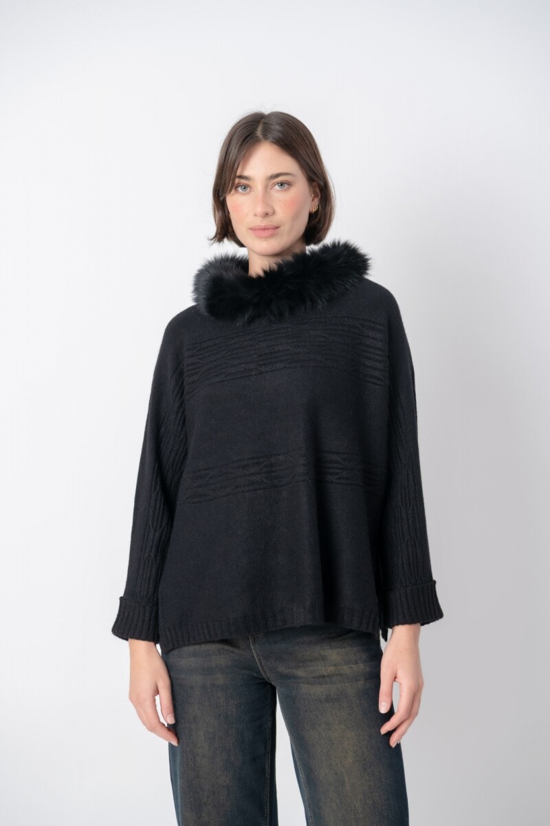 Sweater con cuello piel - Negro 