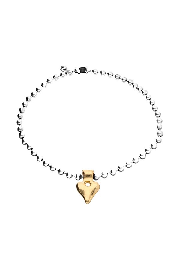 COLLAR DE BOLAS DE ALEACIÓN DE METALES BAÑADO EN PLATA DE LEY CON DETALLE DE CORAZÓN BAÑADO EN ORO 18K Colgante