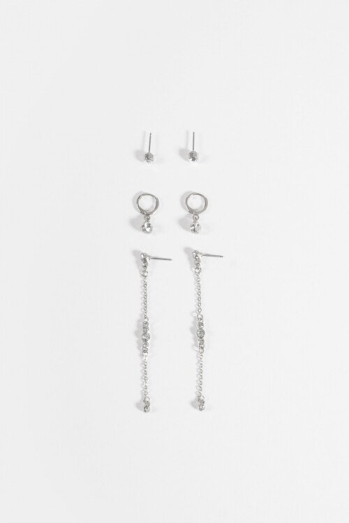Set de 3 caravanas strass plateado