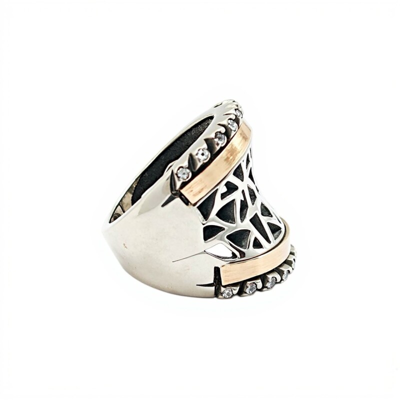 Anillo Calado-Plata y Oro-Piedra Zirconia-AN5602 conpiedra