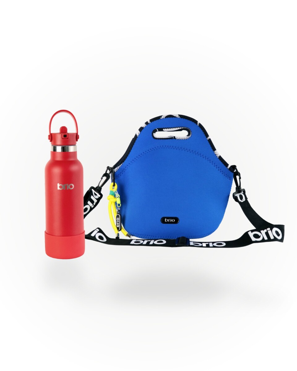 Set de lunchera Big de neopreno con correa ajustable y botella de acero inoxidable 500ml brio - set cielo/rojo 