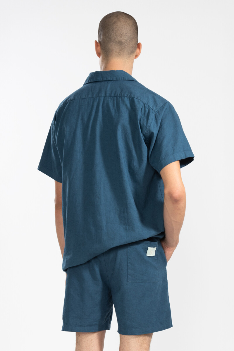 FLORAL CAMP-COLLAR BOXY SHIRT Blue