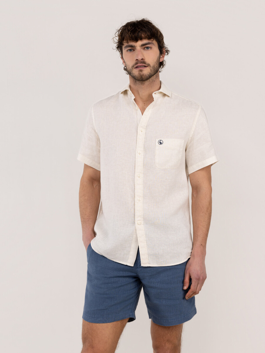 Camisa Lino Manga Corta - Beige 