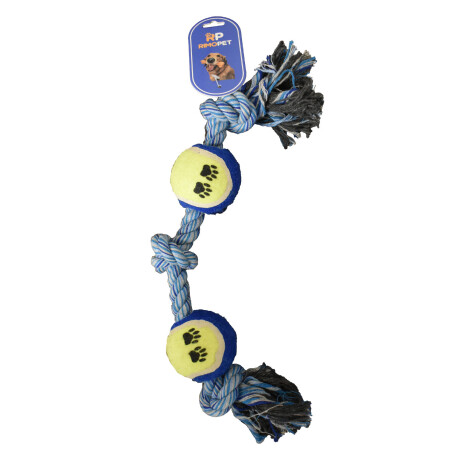 Juguete Cuerda Trenzada 2 Pelotas Tenis Nudos para Mascotas Amarillo/azul