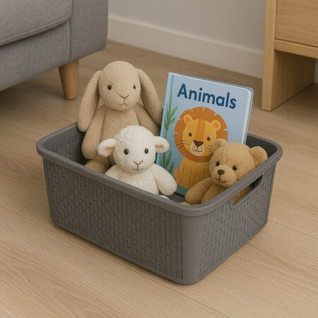 CAJA ORGANIZADORA SIMIL RATTAN N2 8,8 LITROS GRIS