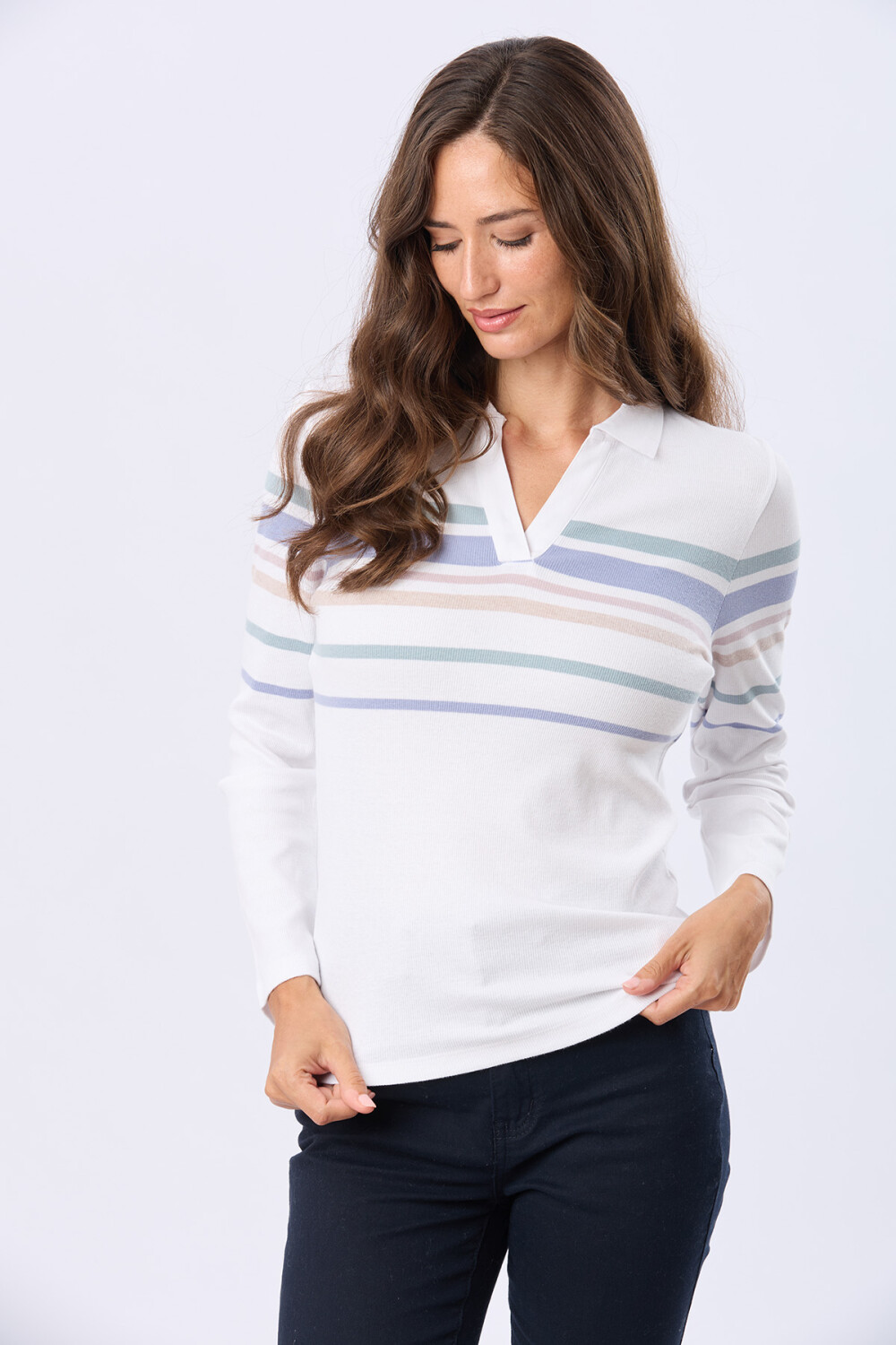 POLO RAYADA EN RIB Blanco