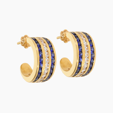 Aros en oro 18K con circonias azules y blancas Aros En Oro 18k Con Circonias Azules Y Blancas