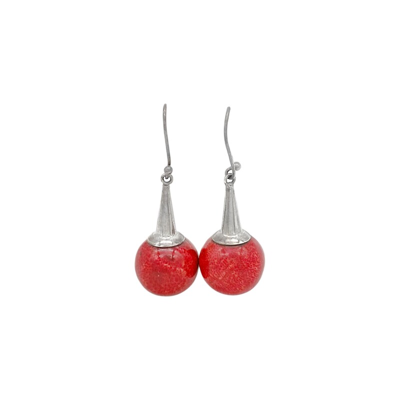 Caravanas Esfera-Plata 925-Piedra Coral rojo-CA3391 Conpiedra