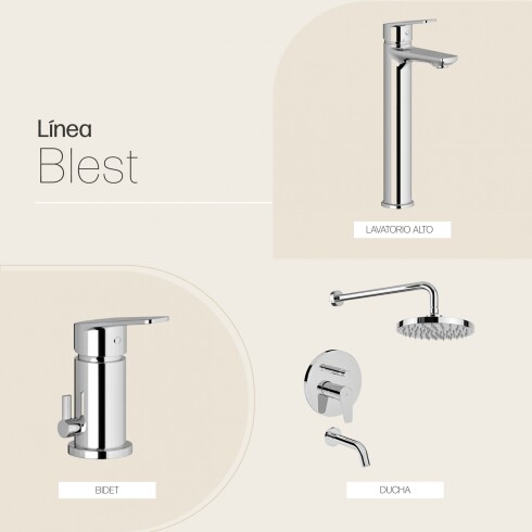 JUEGO DE GRIFERIA MONOCOMANDO BRILLO LINEA BLEST BAÑO CROMO
