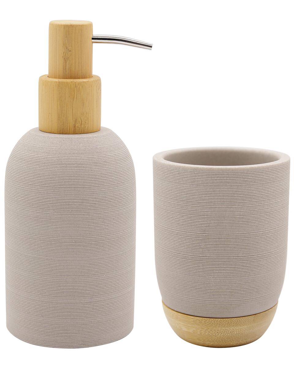 Set de accesorios para baño en resina y bambú - Gris 