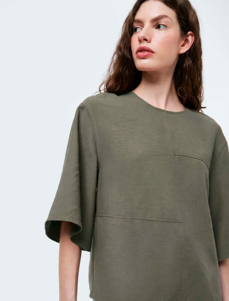 BLUSA MANGA CORTA - BEIGE VERDE