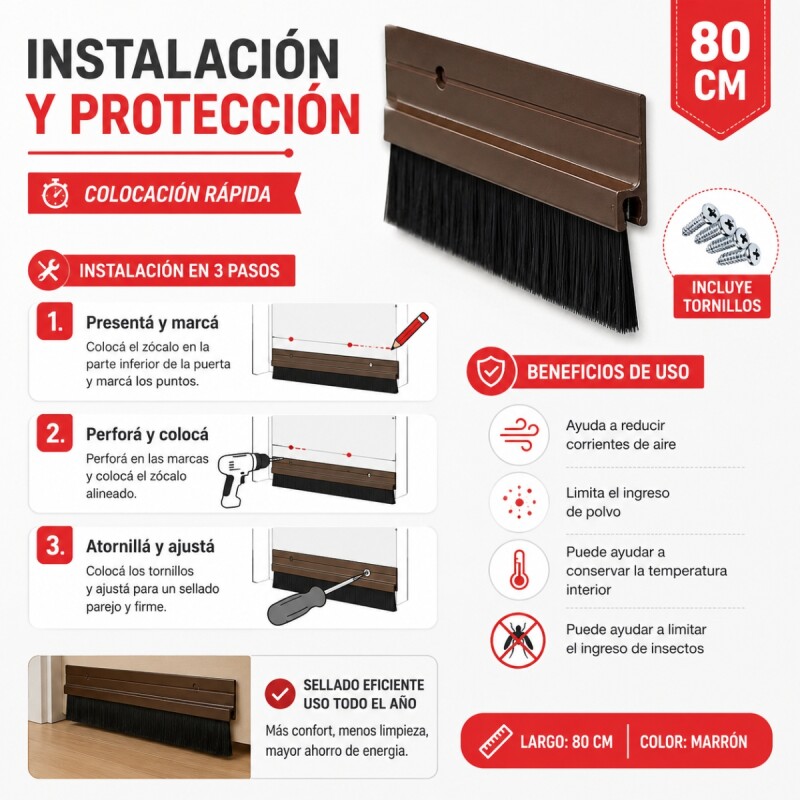 Zócalo de Aluminio con cepillo 80 cm MARRON