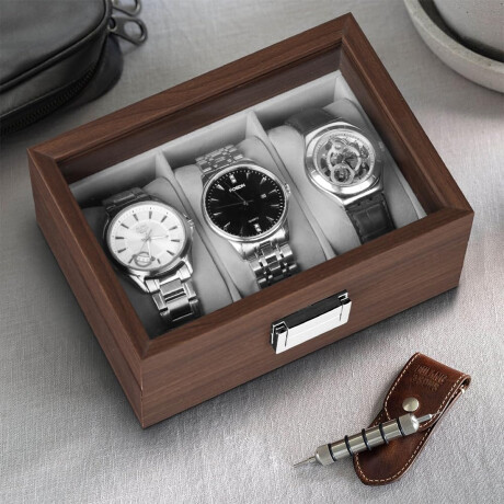 Organizador de relojes con visor de madera - 17x12x8cm Marron