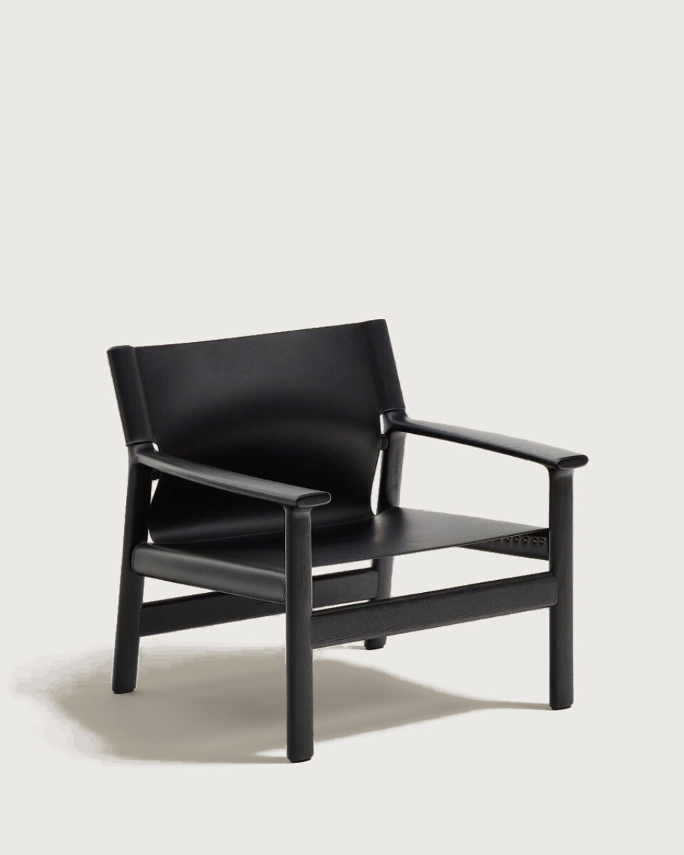 Butaca Jan de fibras de cuero reciclado - reciclado negra y madera maciza de fresno con acabado negro FSC 100% 